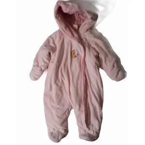Disney Classic Pooh Baby Girl Hooded Pink Fleece Footed Onesie Embroidery 6M